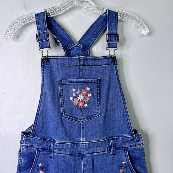 Gymboree Embroidered Floral Overalls Western Skies Blue Denim Girl's Size 12 - Picture 2 of 11
